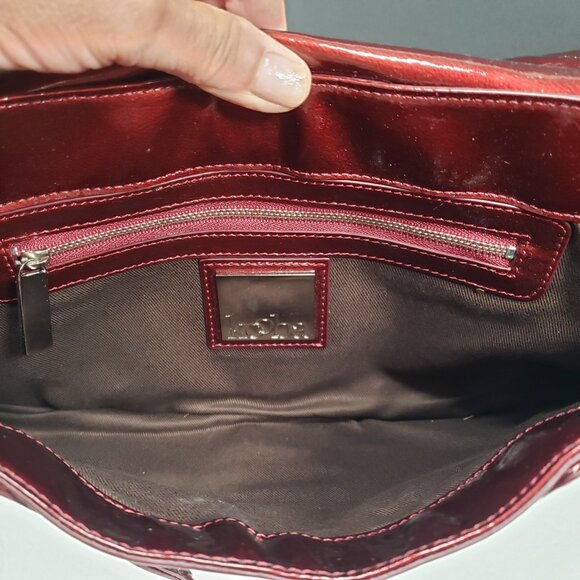 Kooba Burgundy Large Shoulder Bag Patent Leather Envelope Y2K - Picture 7 of 10